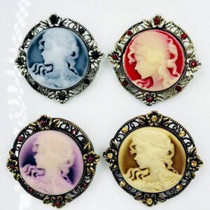 GORGEOUS CAMEO RHINESTONE CRYSTAL GLASS RED BROWN PURPLE GRAY YOUR CHOICE